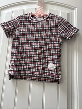 Girls Thom Browne Plaid Short-Sleeve Knit Top - size 8